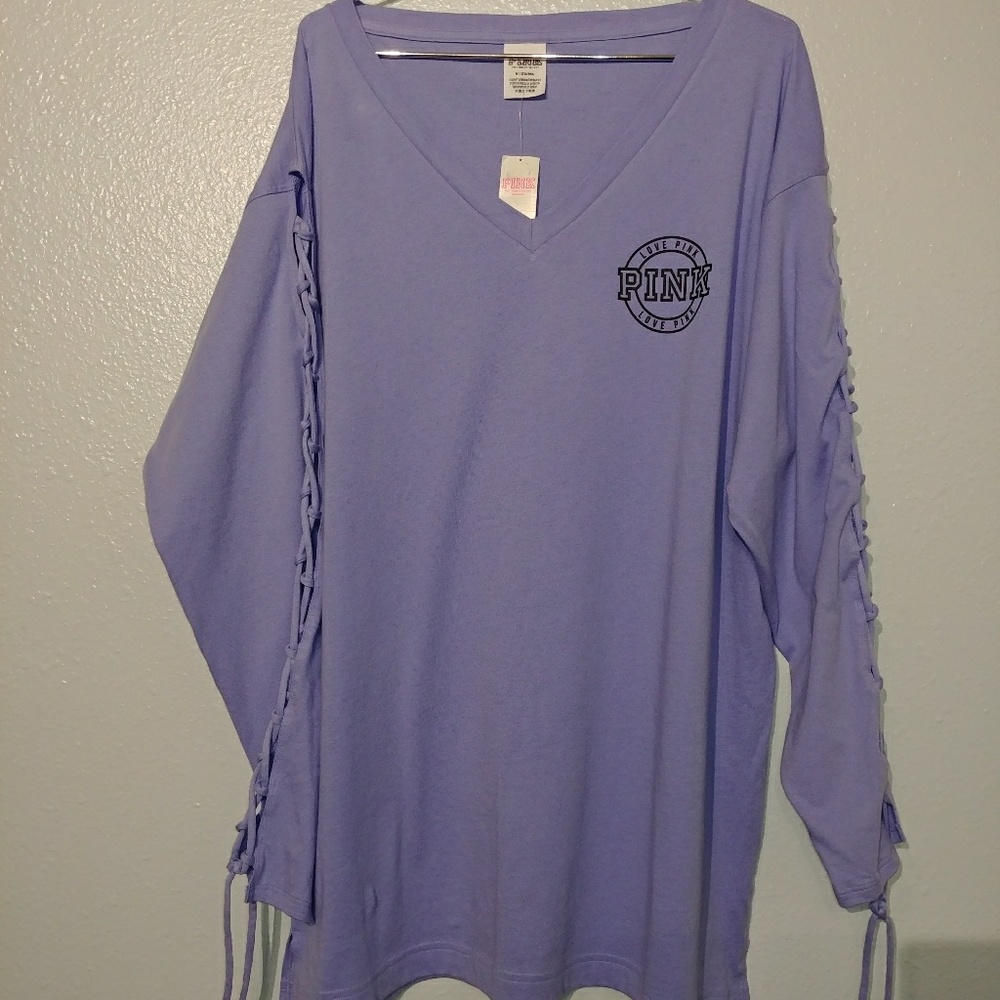 PINK lace up sleeve top - Picture 2 of 3